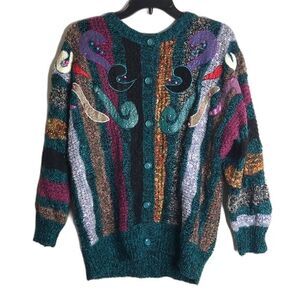 Vtg Jaclyn Smith wild abstract bedazzled Cardigan size small y2k cute